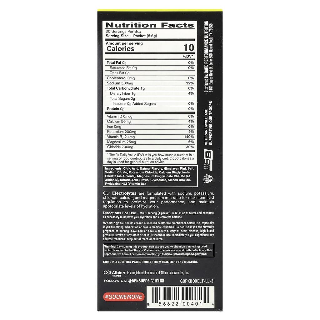 BPN, Electrolytes, Rehydration Drink Mix, Lemon Lime, 30 Packets, 0.2 Oz (5.6 G) Each