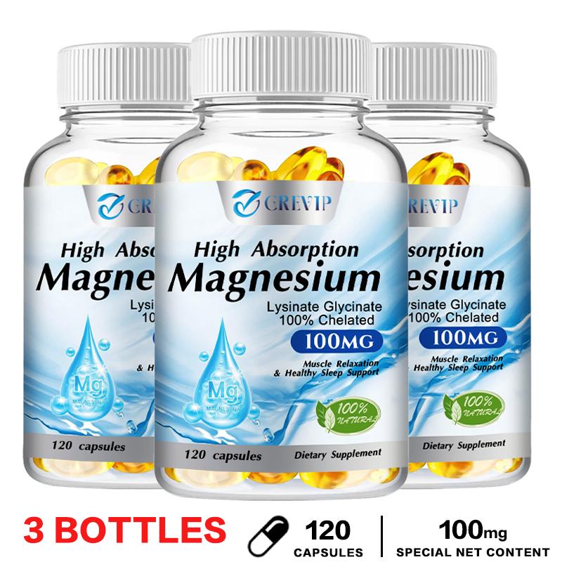 GREVIP - Magnesium Supplement - 100% Chelated Lysine Magnesium Glycine 100mg - Muscle and Sleep Health
