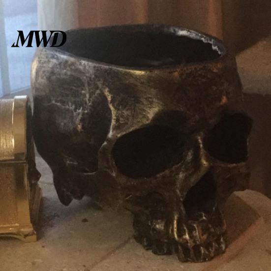 Desktop Stationery Storage Skull Planter, Resin Head Flower Pot, Halloween Candy Bowl, Spooky Skeleton Planter Gothic Decoration for Tabletop Home Bar