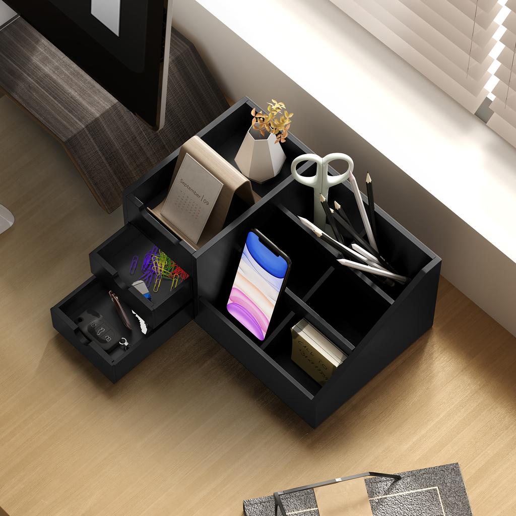 Desk Organizer 2 Drawers Storage Box Office Box Organization Black 33 x 20.5 x 15.5 cm