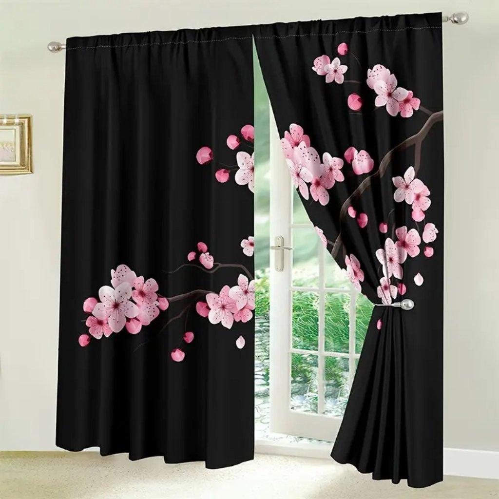2 Pieces Japanese Mountain Print Digital Printed Curtains Polyester Material Suitable for Living Room Clothes Kitchen Kitchen