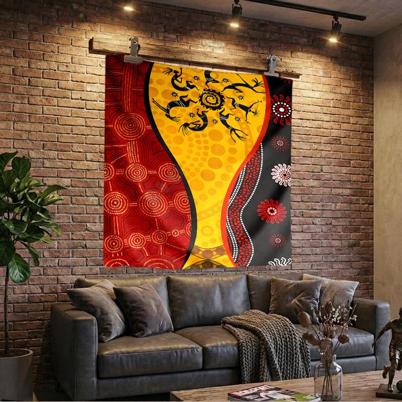 Sunrise Australian Indigenous Art Printed Tapestry, Wall Hanging,Livingroom, dormitory, Large Wall Decor, Fabric Decor Fan Birthday Gifts