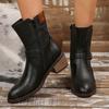 Модные замшевые ботинки до середины икры с ремешком с пряжкой для женщин Весна Осень Боковая молния Модная женская обувь Гладиатор Толстый средний каблук Ботильоны