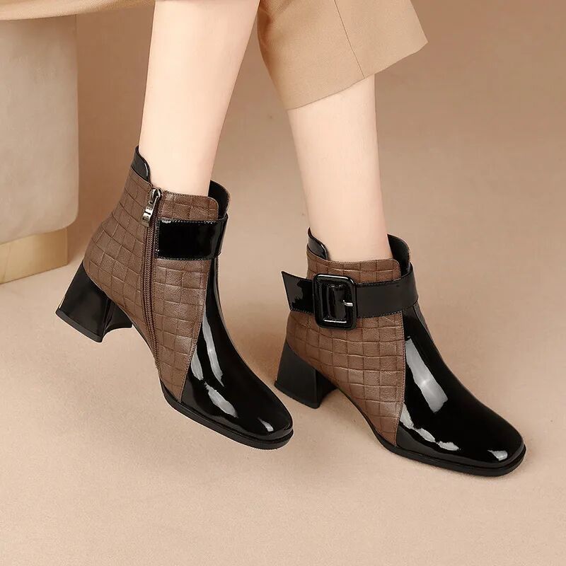 Thick Heels Platform Short Boots Women Ankle Boots Fashion Summer New Female Shoes Retro Belt Buckle Work Shoes