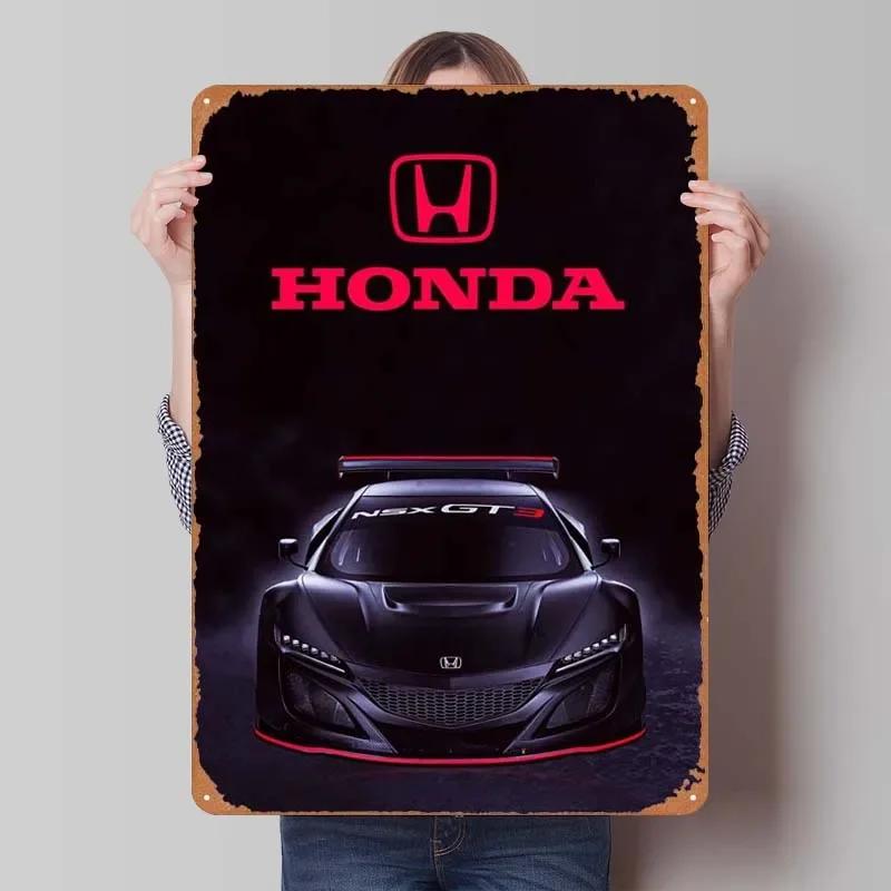Плакат Honda Sign Cars Украшение для дома Гостиная Ретро Металлическая жестяная табличка для гаража Настенное художественное оформление Декор интерьера Мужчины