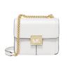 New MK Sonia Cow Leather Chain Bag, Small Square Bag, Shoulder Bag, Crossbody Bag Trumpets Women's White 35F1G6SS5L-085