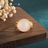 Copper-Plated Retro Court Style Ring with Imitation Mutton Fat White Jade
