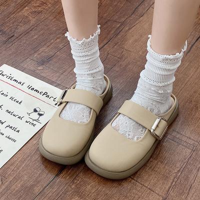 Уличные тапочки женские летние плоские мюли модная новинка женская обувь 2024 сандалии с металлическими украшениями пряжка тапочки толстая подошва