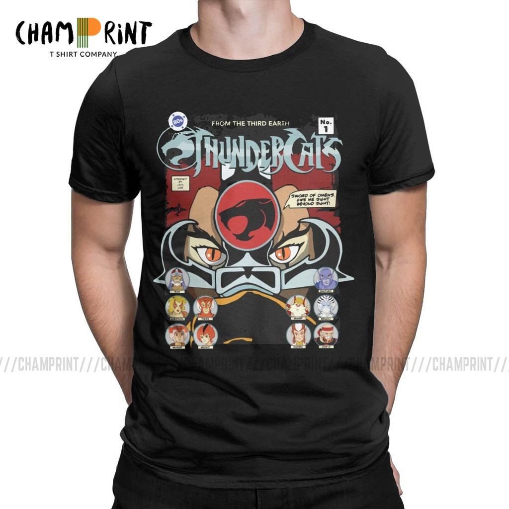 Men TShirt Thundercats No Vintage Tees Short Sleeve Panthro Cheetara Tygra 80s Retro Cartoon T Shirts Crewneck Clothes Printi...