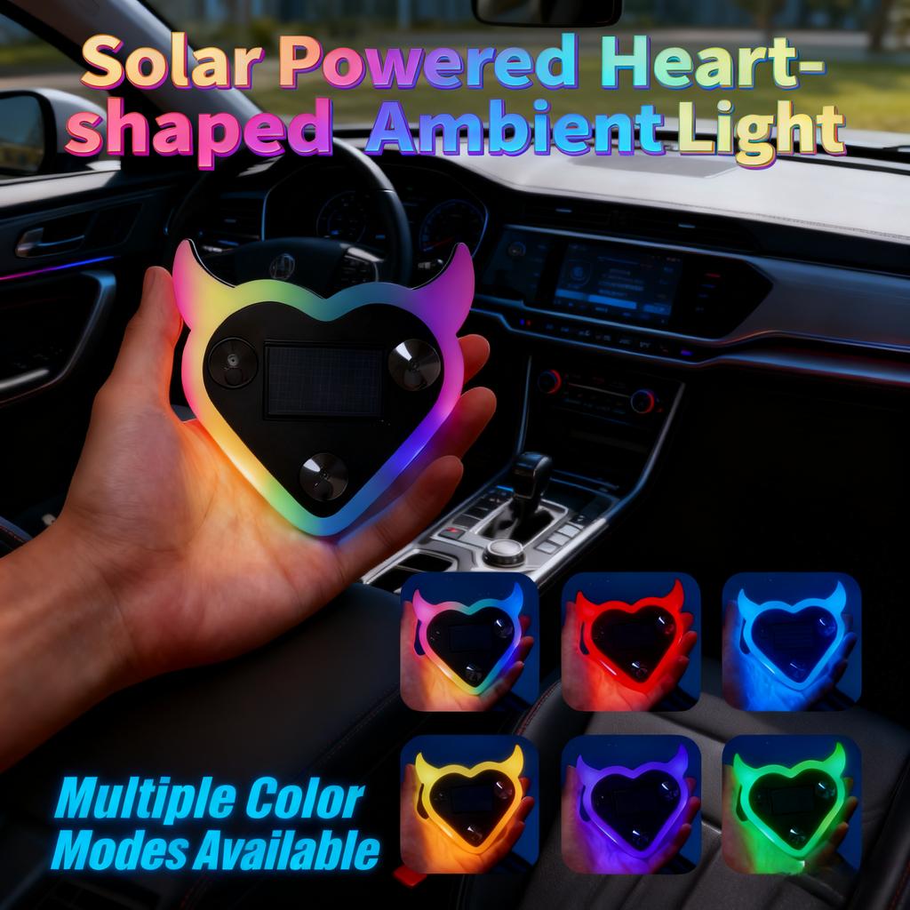 Solar Car Triangle Window Devil Heart Lamp Suction Cup LED Ambient Light USB Rechargeable Wiring Free Atmosphere Neon Light