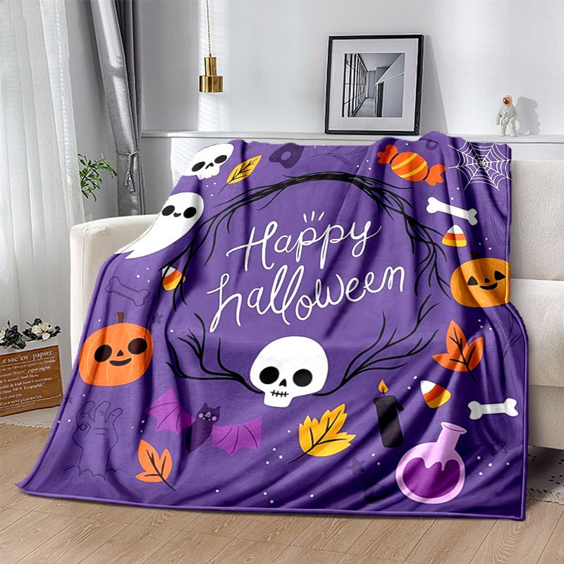 1pc Happy Halloween Cute Pumpkin Ghost Skull Blanket Soft Throw for Home Decor, Gift Idea, Living Room, Travel, Camping, Car Blankets