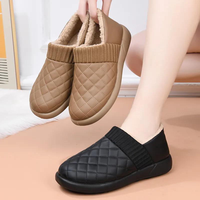 WTEMPO Женские туфли из искусственной кожи с мягкой подошвой, нескользящие, на плоской подошве, осенне-зимние, большого размера, теплые, плюшевые, без застежек, повседневные туфли из искусственной кожи
