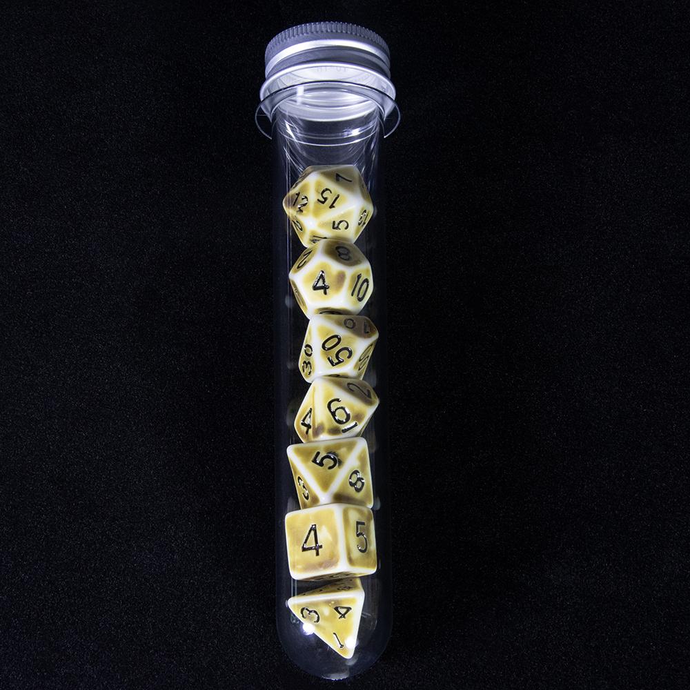 Набор игральных костей Retro DND из 7 многогранных игральных костей для ролевых игр D&D, игральные настольные кубики в комплекте D4 D6 D8 D10 D12 D20 с трубкой