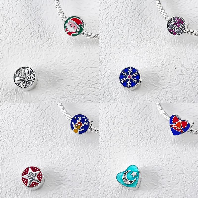 Серия Christmas Медь Санта-Клаус Звезда Сердце Бусина Подходит для Оригинального Браслета DIY Тонкий Шарм Ювелирные Изделия Подарки Для Женщин Аксессуары