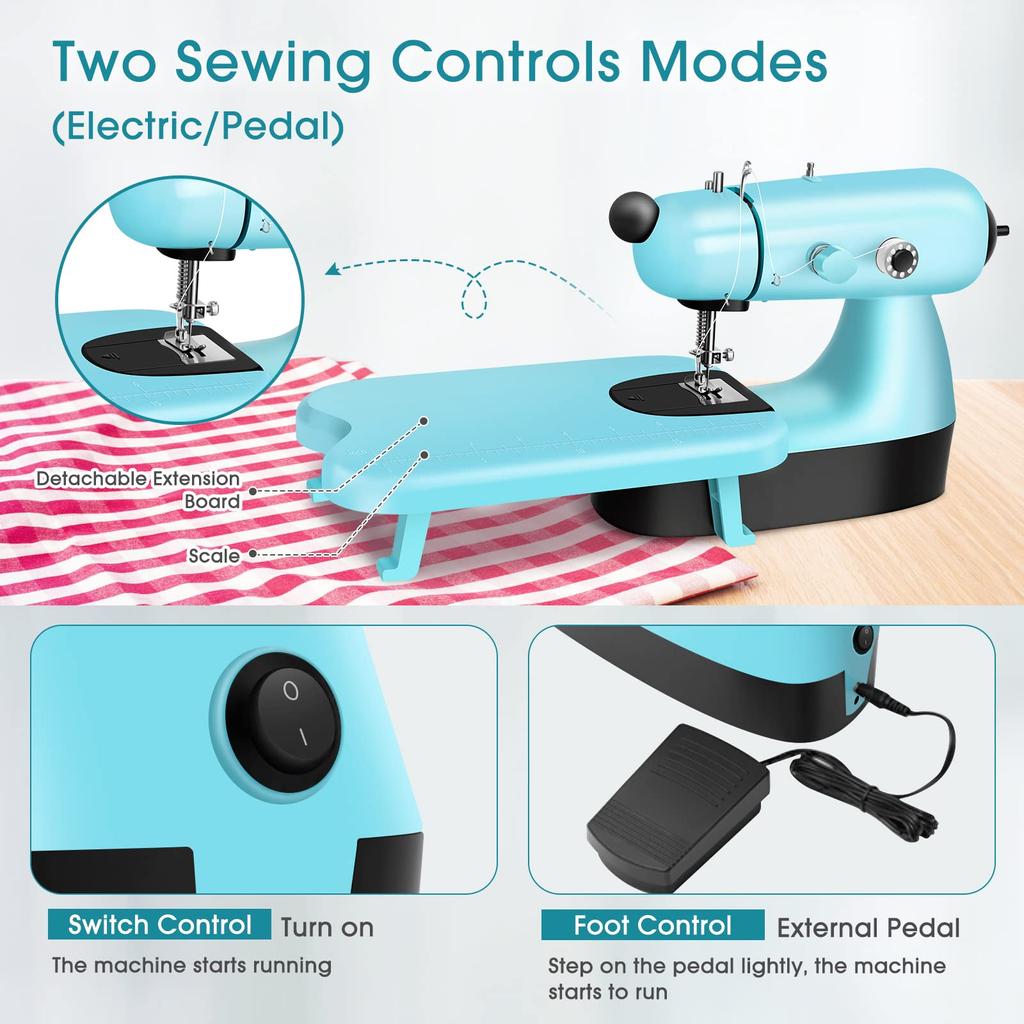 Mini Sewing Machine, Upgraded Electric Sewing Machine with Sewing Bag, Expansion Board, LED Light, Fast Stitch Suitable for Clothes,Jeans,Cutains