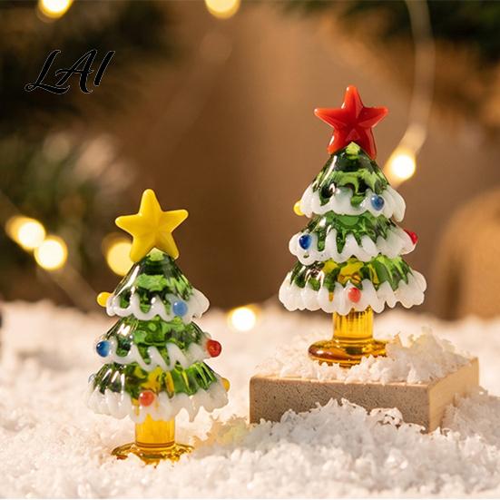 Solid Glass Craftsmanship Pieces Handmade Mini Christmas Tree Figurine Blown Tabletop Ornament with Decor Star Topper Desktop for Home Window Mantel