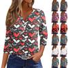 Women's T Shirt Tee Valentine's Day Print Button 3/4 Sleeve Daily Weekend Fashion Basic V Neck Regular Top