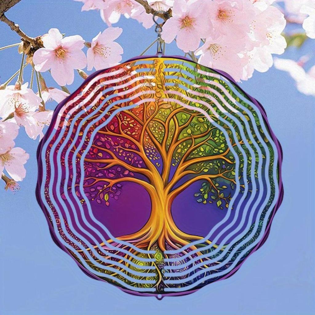 Vibrant Metal Mandala Wind Spinner – Tree of Life Design, Outdoor Hanging Decor for Garden, Patio & Holidays (Christmas, Halloween, Mother’s Day