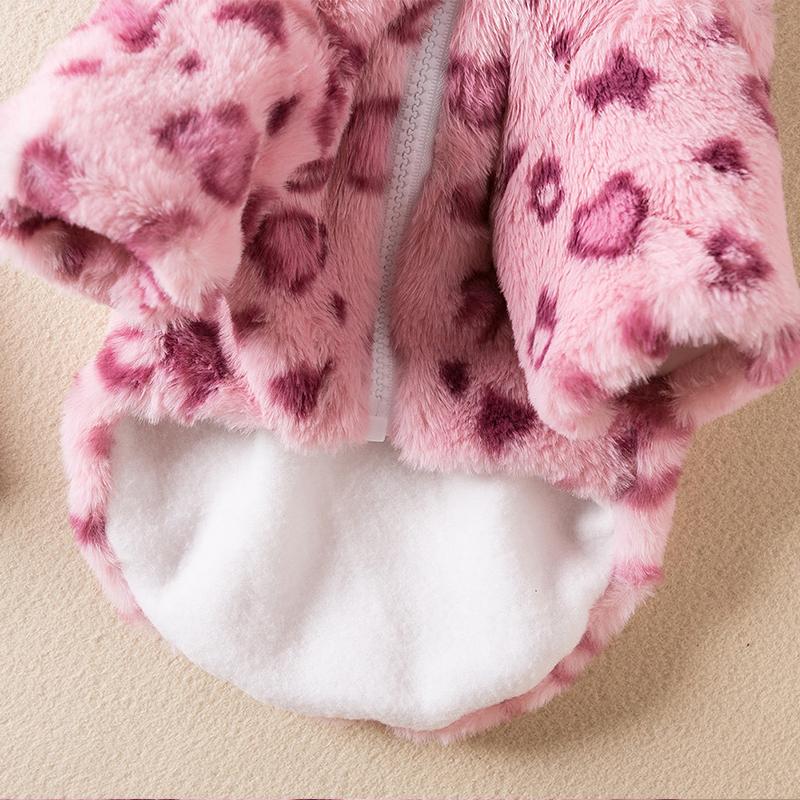 Fashion Leopard Dog Coat Winter Pet Warm Fleece Hoodie Dog Coat Jacket French Bulldog Clothing Small Dogs Pets Costume Cute Pink