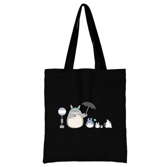 2022 женская сумка для покупок для отдыха, серия с мультяшным животным принтом, портативная модная черная универсальная сумка на плечо, парусиновая студенческая сумка