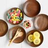 1pc Kitchen Round Wooden Dried Fruit Tray Snack Plate Handcraft Food Dish Tray Walnut Wood Tableware Japanese Kitchen Cake Stand