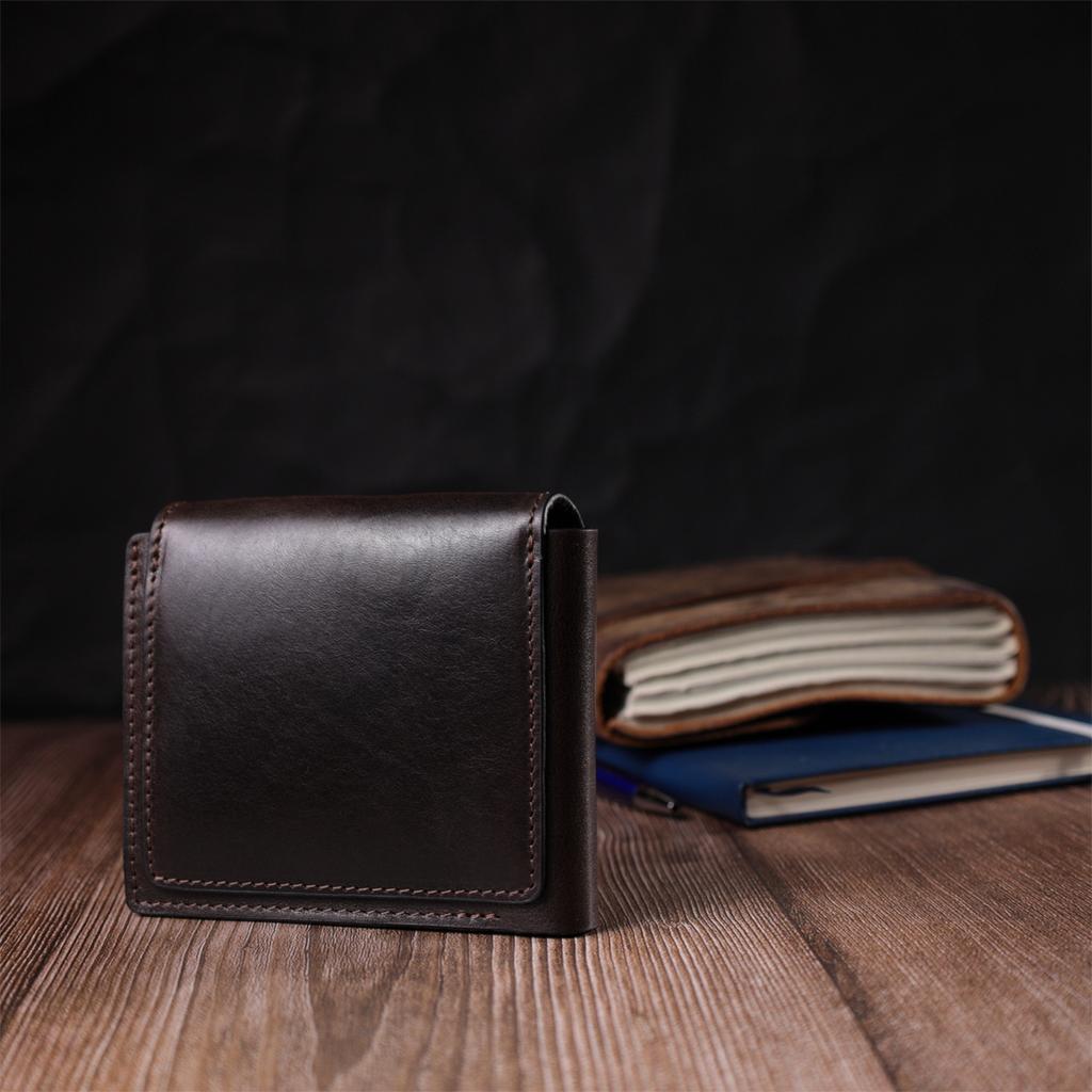 Мужской кошелек с монетницей из глянцевой натуральной кожи GRANDE PELLE Wallet 16807 Коричневый