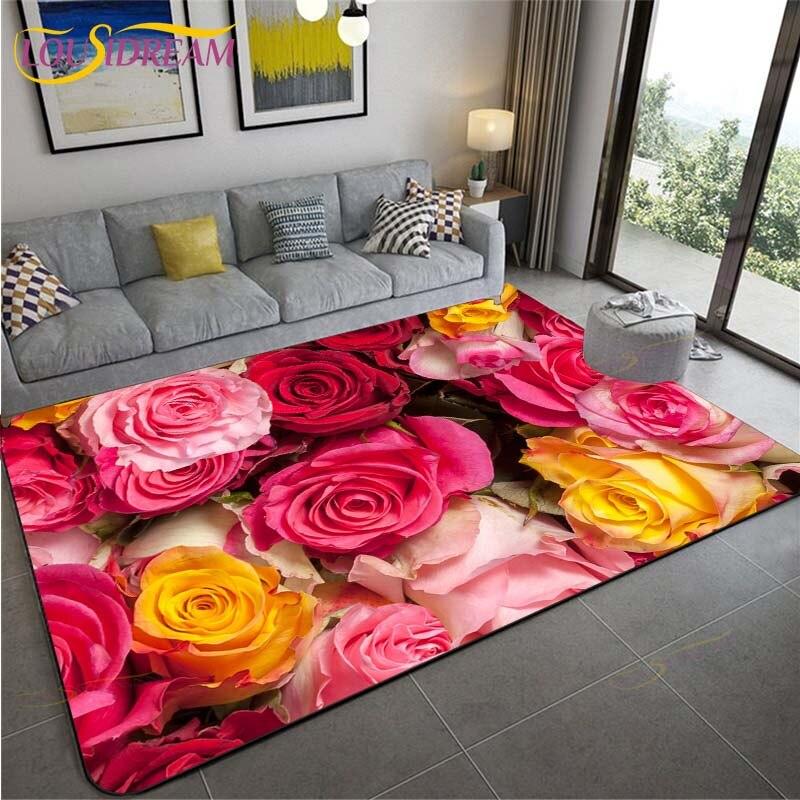 Золотые/красные розы, цветы, 3D-печать, ковры, свадебный декор, большие коврики, ковер на День святого Валентина, домашний большой ковер, подарок для комнаты девушки, напольный коврик