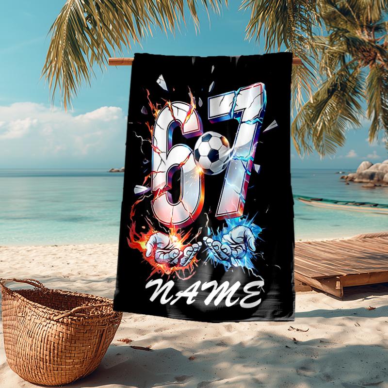 Custom Name Ultra-Soft Beach Towel with 67 Theme,Ideal for Pool - Camping, Diving - Perfect Travel Essential, Vibrant Beach Towel.