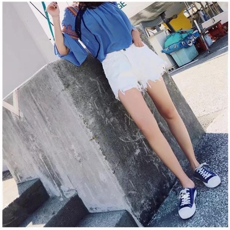 Rough Edge Super Shorts Women's Summer New Trendy High Waist Ripped Hot Pants Thin Hot Pants Black Denim Shorts