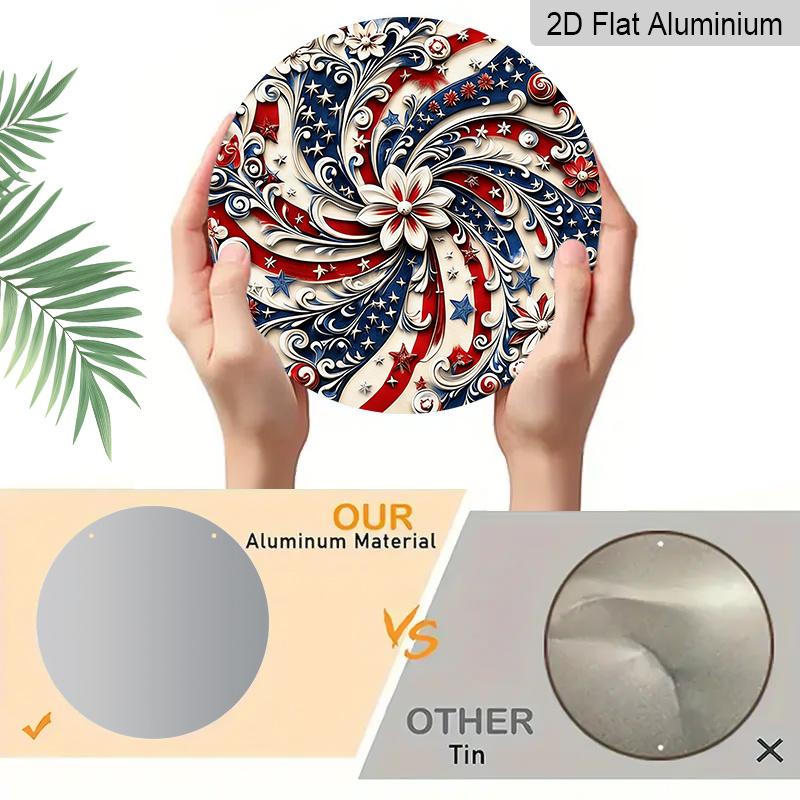 2D Flat 1pc Aluminum Independence Day-Themed Rotating Flower Wall Decor 7.87 inches x 7.87 inches Patriotic Decor Suitable for hanging on front