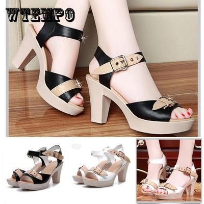 Женские римские босоножки с рыбьим ртом и толстым каблуком, дикие сандалии на высоком каблуке с пряжкой