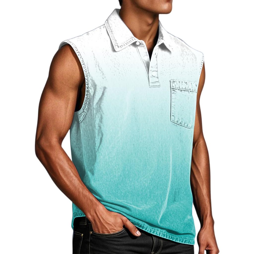 Мужская состаренная рубашка без рукавов с градиентным принтом