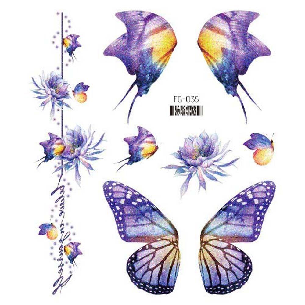 Временные татуировки Лунное лицо Крылья Поддельная татуировка Наклейки татуировки бабочки Наклейки татуировки цветы