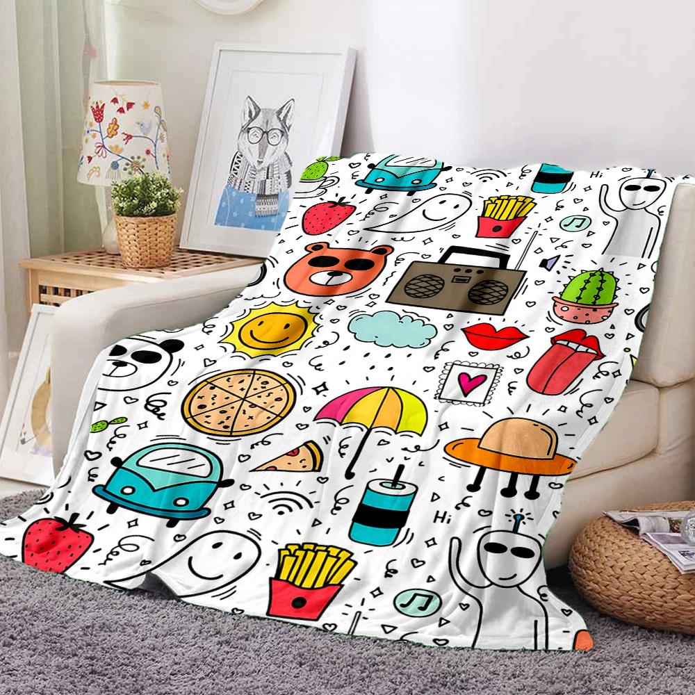 1pc Doodle Patterns Blanket Warm, Cozy, And Soft, Suitable for Sofas, Beds, Cars, And Office Use.Perfect for Camping And Travel, Making It a Great Gif