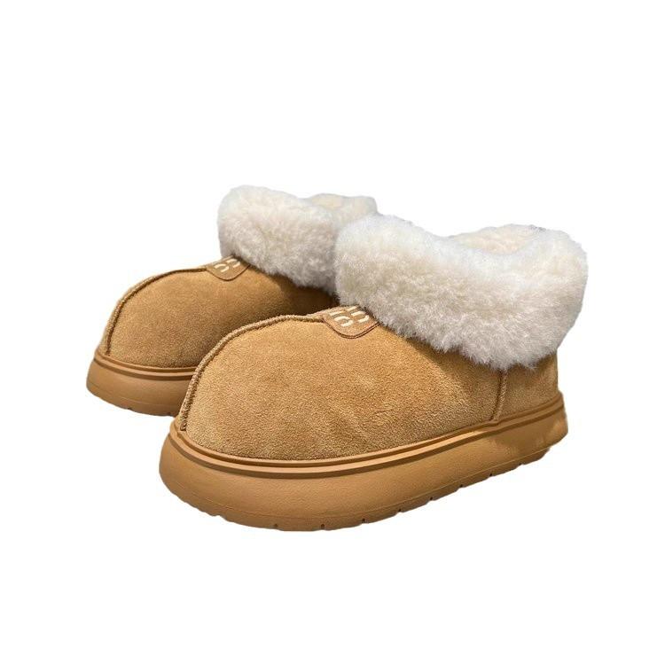 2024 утолщенные теплые и морозостойкие пушистые ботинки зимние ботинки на толстой подошве меховые интегрированные флиса короткие туфли модные на выход универсальные