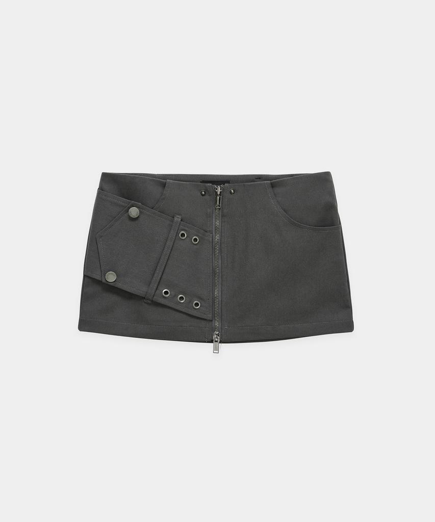 Etosome Front Zip Belt Detail Mini Skirt (Dark Gray)