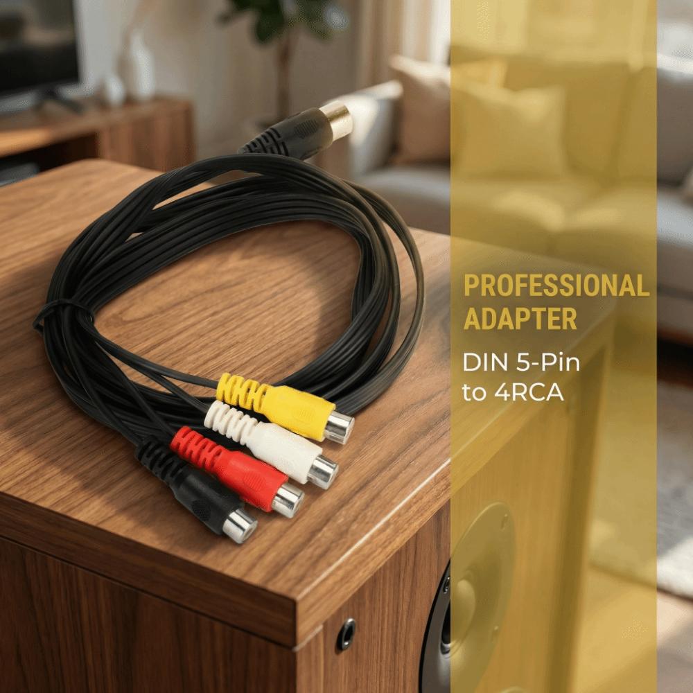 Plug and Play 5 Pin Male Din to 4RCA Female Cable 4.9ft Conversion Cord Audio Cable Connector DVD