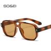 SO&EI Ретро Квадратные Женские Солнцезащитные Очки с Двойным Мостиком Модные Прозрачные Очки с Градиентом Цвета Океана UV400 Мужские Очки от Солнца с Заклепками в Стиле Панк