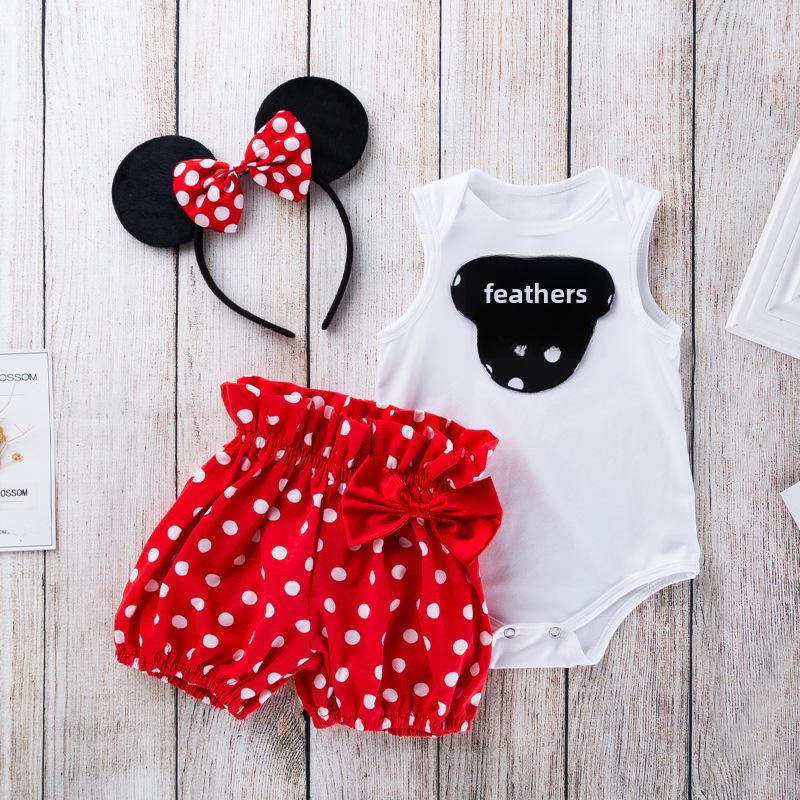 Комплект из комбинезона и шорт с рисунком «Мультяшная любовь» в горошек для девочек