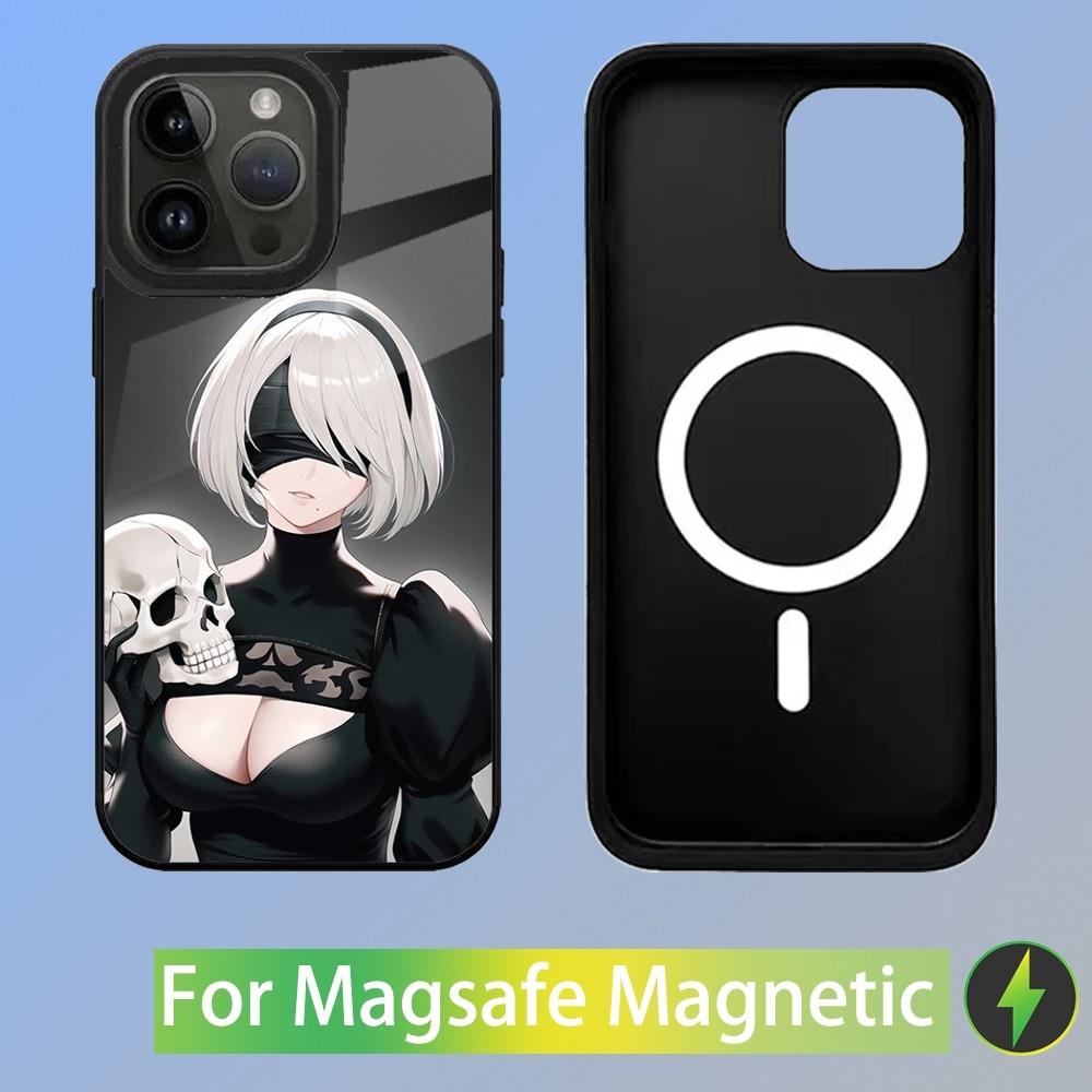 Чехол для телефона Аниме N-NieR Automata 2B для iPhone 15,14,13,12,11,Plus,Pro,Max Mini Magsafe Магнитная Беспроводная Зарядка