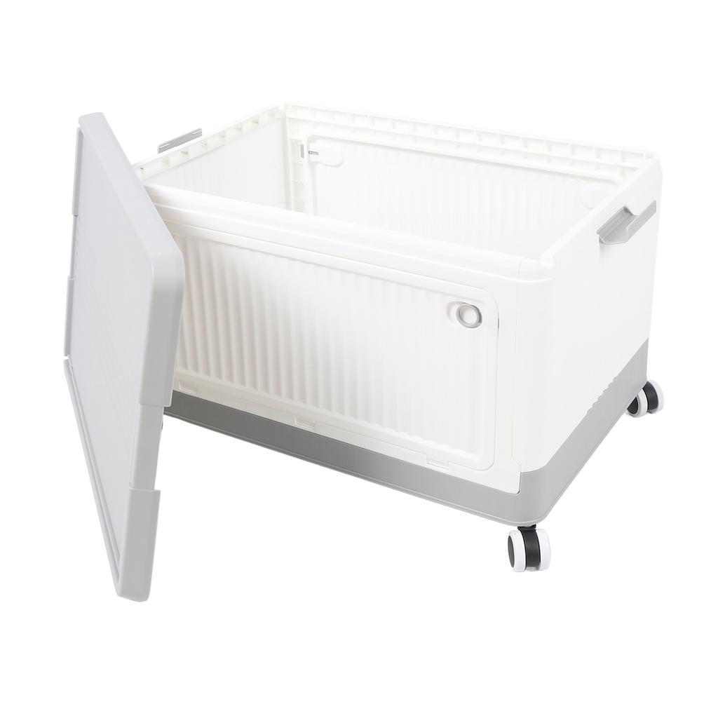 Folding Storage Bin with Lid Wheels PP Stackable Rolling Utility Storage Box Container with Handle for Clothes Books