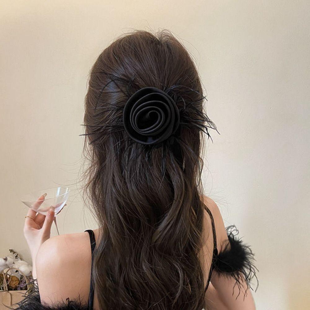 Korean Style Rose Feather Hair Bands Cloth Hair Rope Elegant Flower Headband  Women