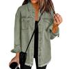 Women's Fashion Denim Shirt Jacket Milled Hem Button Casual Long Sleeve Jacket