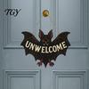 Bat Shape Door Decor Halloween Decorations, Gothic Wooden Sign for Front Door, Unwelcome Gift Friends Decor, Party Favors Supplies Black Wall Hanging