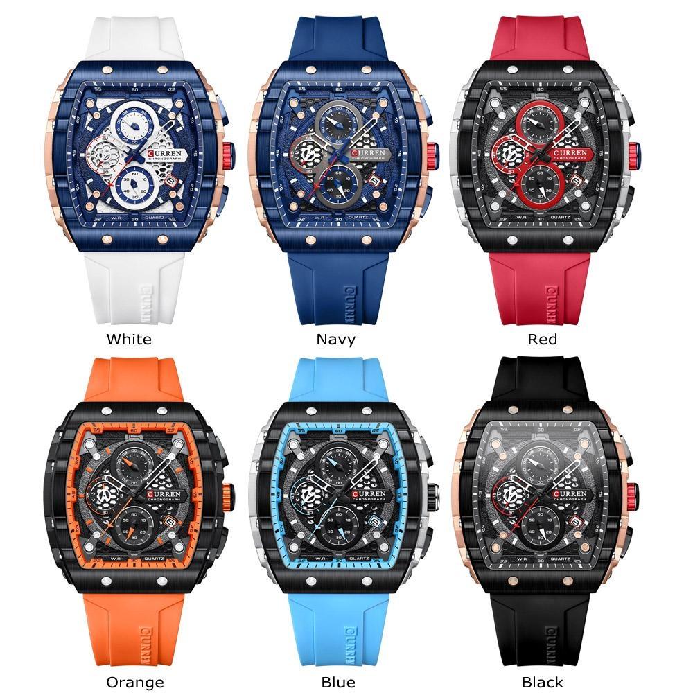 CURREN Новый дизайн спортивные часы для мужчин хронограф многофункциональный светящийся с силиконовым ремешком календарь форма бочка Relogio Masculino