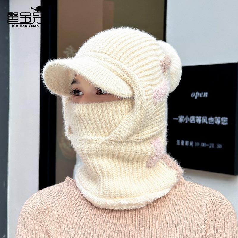 Winter Outdoor Thermal Pullover Hat Children Fleece Ear Protectors Knitted Wool Hat Riding Face Mask Scarf Integrated