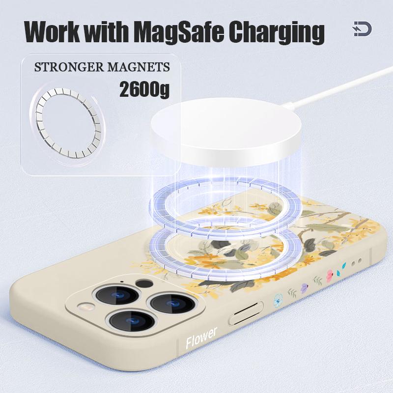 Магнитный чехол для телефона с узором из желтых цветов для iPhone 17e 17 16 15 14 13 Pro Max 16e для Magsafe Беспроводная зарядка ТПУ Мягкая крышка