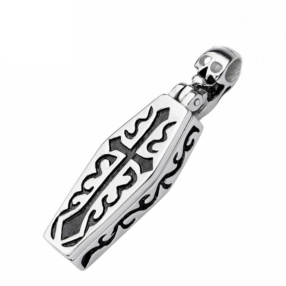 Vintage Men Human Skeleton Steampunk Coffin Chain Pendant Necklace Cross