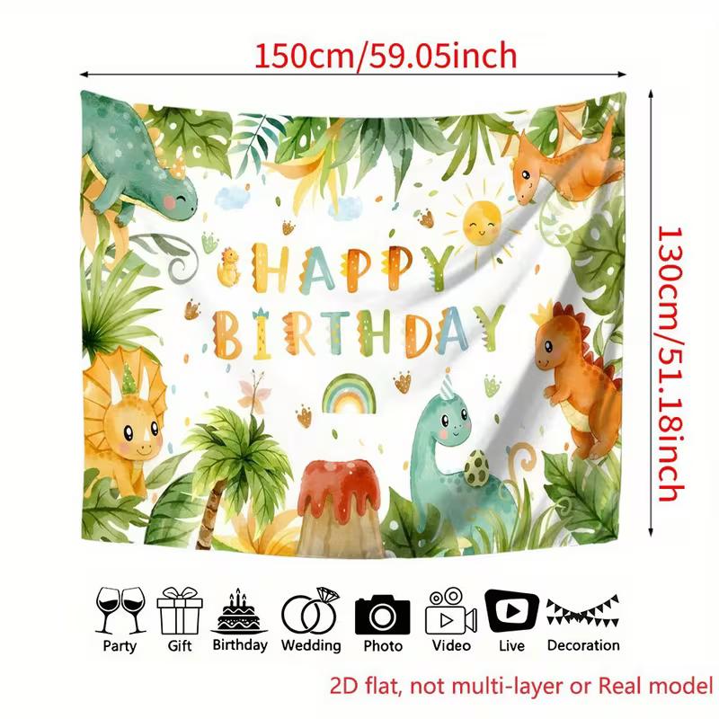 2D Cartoon Volcano Rainbow Dino Children Birthday Photography Backdrop Decor