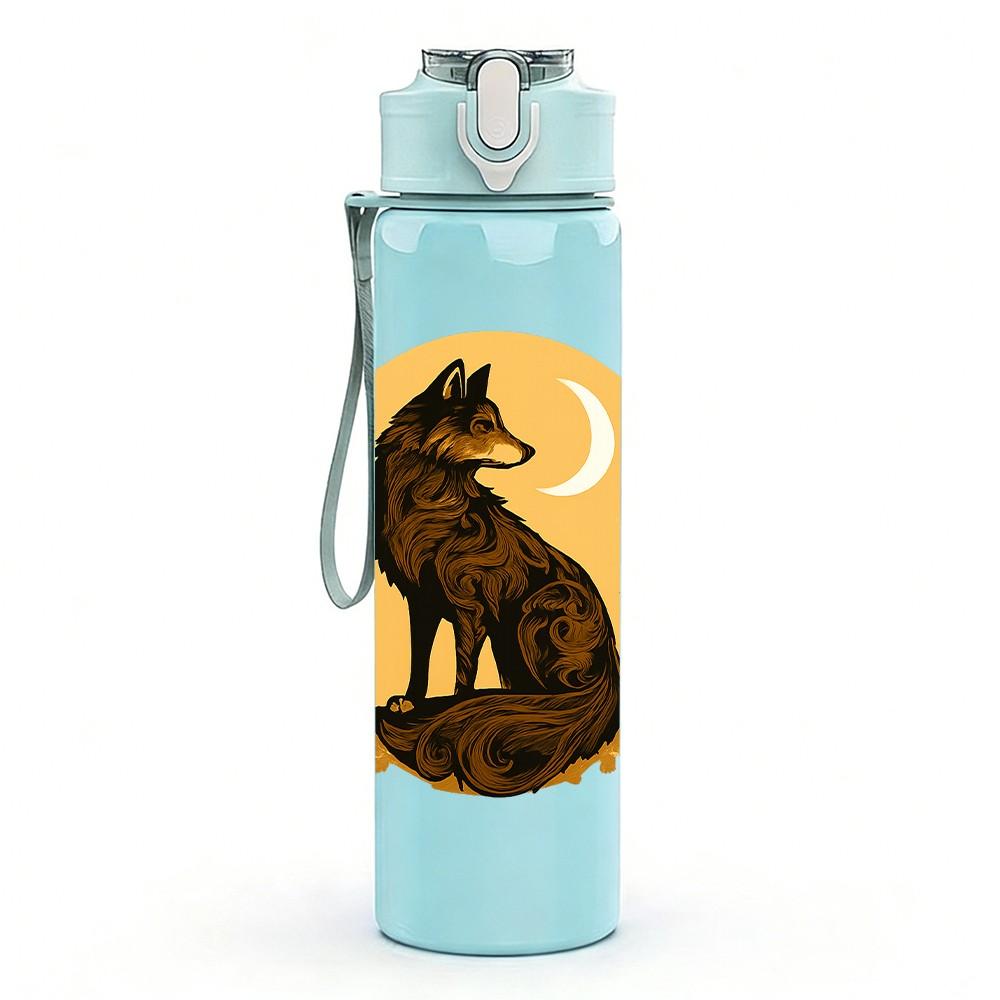 1PC Night Moon Wolf Art 750ml Color Plastic Sports Water Bottle Leakproof Flip Straw Lid Suitable for Sports Office Home Use